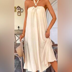 NWOT Shein elegant ivory flowy midi halter dress
